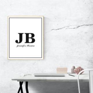 Modern Anpassningsbar Monogram Initial Namn Black  Poster