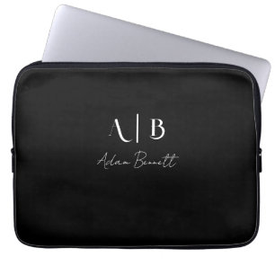 Modern Anpassningsbar Monogram Initialer Namn Blac Laptop Fodral