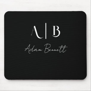 Modern Anpassningsbar Monogram Initialer Namn Blac Musmatta