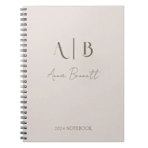 Modern Anpassningsbar Monogram Initialer Namn Ligh Anteckningsbok