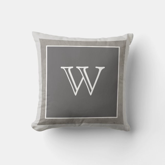 Modern anpassningsbar monogramkudde grått och vitt kudde (Framsida)