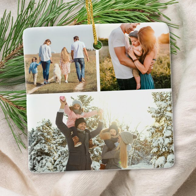 Modern Anpassningsbar offert Personlig 3 Fotokolla Julgransprydnad Keramik (Skapare uppladdad)