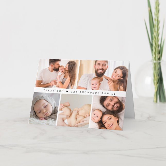 Modern Anpassningsbar Photo Collage Baby Shower en Tack Kort (Framsida)