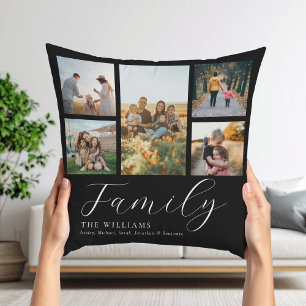 Modern Anpassningsbar Photo Collage Elegant Script Kudde