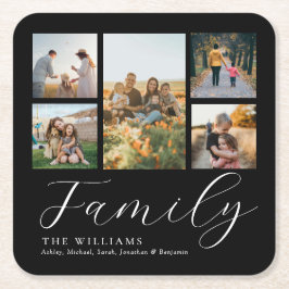 Modern Anpassningsbar Photo Collage Elegant Script Underlägg Papper Kvadrat