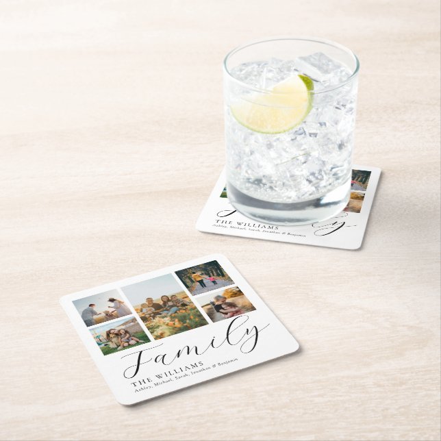 Modern Anpassningsbar Photo Collage Elegant Script Underlägg Papper Kvadrat (Insitu)