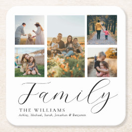 Modern Anpassningsbar Photo Collage Elegant Script Underlägg Papper Kvadrat