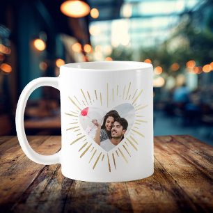 Modern Anpassningsbar Photo Guld Heart Valentine D Kaffemugg