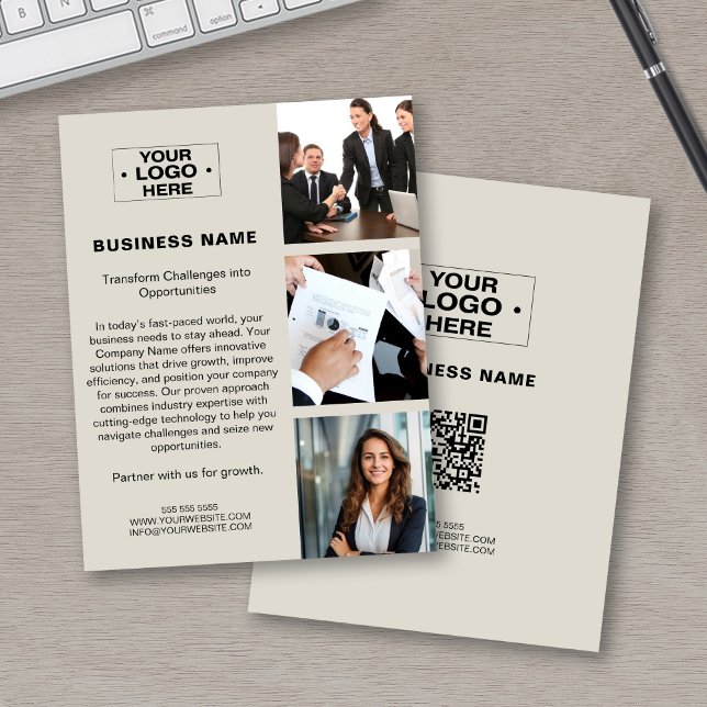 Modern Anpassningsbar Photo Logotyp QR Corporate B Flygblad (Modern Custom Photo Logo QR Corporate Business Flyer)