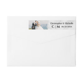Modern Anpassningsbar Photo Monogram Marble Bröllo Etikettband