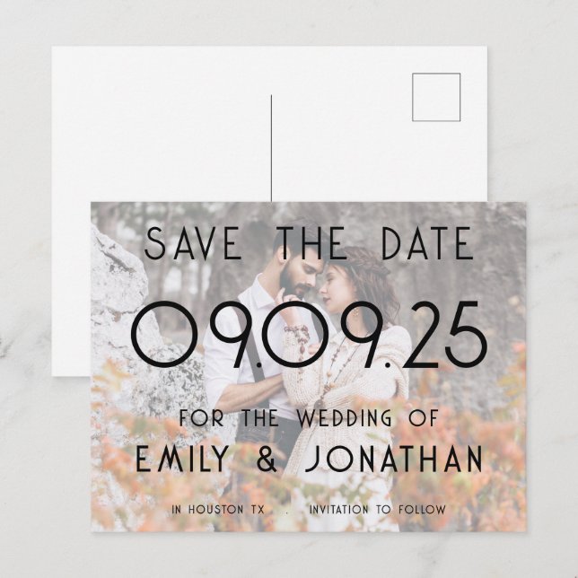 Modern Anpassningsbar Photo Overlay Bröllop spara  Meddelande Vykort (Fram/baksida)