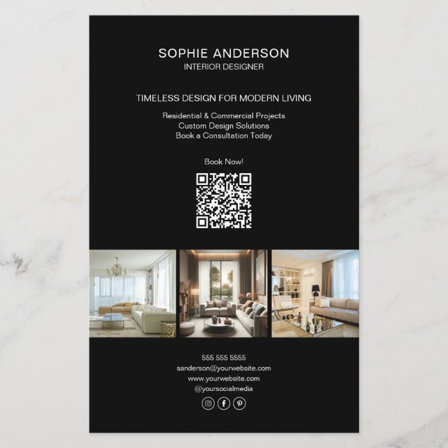 Modern Anpassningsbar Photo QR Black Professionell Flygblad (Framsidan)