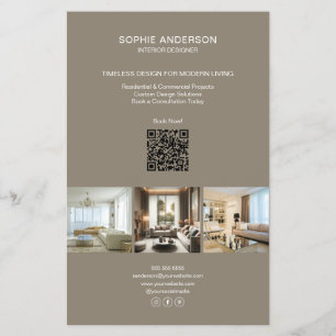 Modern Anpassningsbar Photo QR Taupe Professionell Flygblad