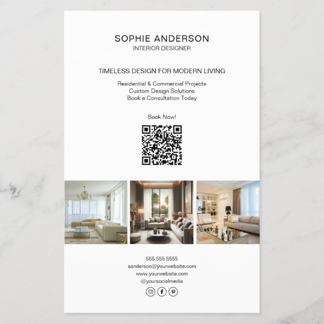 Modern Anpassningsbar Photo QR White Professionell Flygblad (Framsidan)