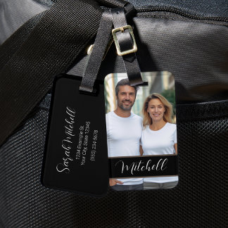 Modern Anpassningsbar Photo Simple Black Luggage T Bagagebricka