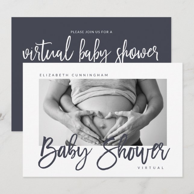 Modern Anpassningsbar Photo Virtuell Baby Shower Inbjudningar (Fram/baksida)
