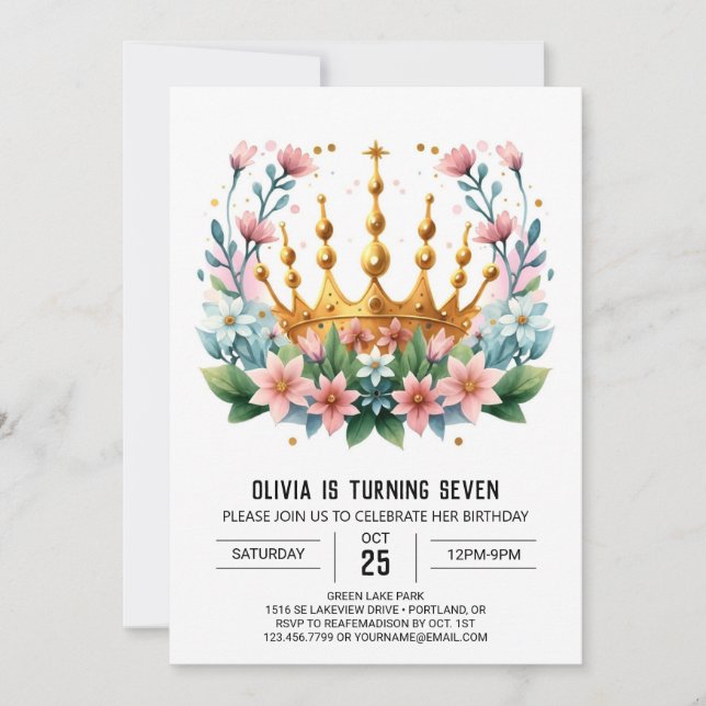 Modern Anpassningsbar Princess Krona Birthday Inbjudningar (Framsida)