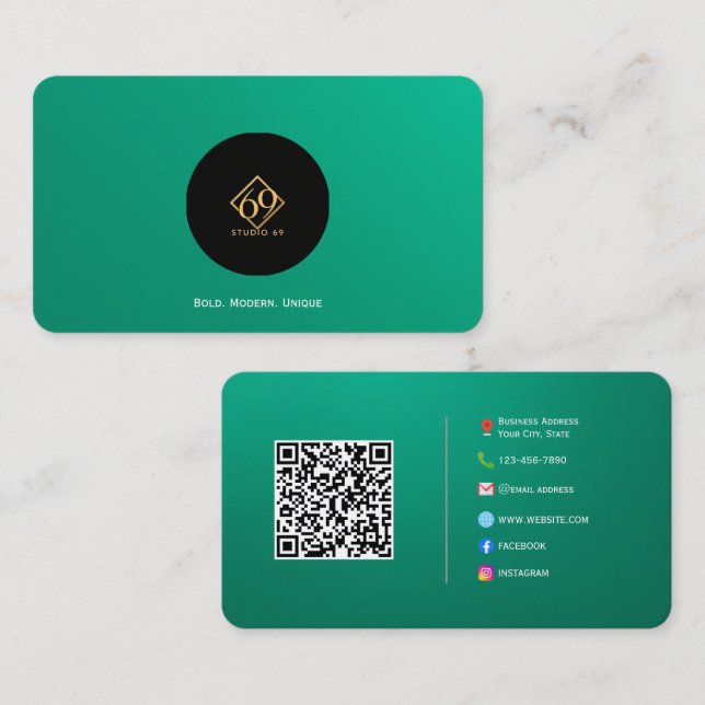 Modern Anpassningsbar QR-Affärskort med Logotyp Visitkort (Fram/baksida)