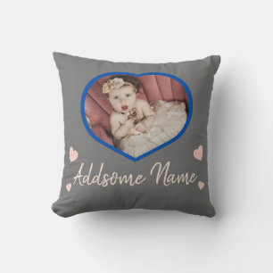 Modern Anpassningsbar Rosa Grått Baby Photo Heart Kudde