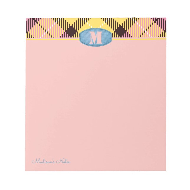 Modern Anpassningsbar Script Monogram Tartan Jeans Anteckningsblock (Framsida)