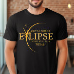 Modern Anpassningsbar State 2024 Texas Total Solar T Shirt<br><div class="desc">Vi presenterar vår moderna Black & Guld 2024 Texas Total Solar Eclipse Anpassningsbar T-Shirt, en snyggt och minneshögtid för biet för detta sällsynt celestial event. Den här skjortan fångar elegansen och upphetsningen av den totala solförstoringen. Med 2024 års djärva uppvisning, tillsammans med Texas placering, fungerar det som en tidlös nyckelfaktor...</div>