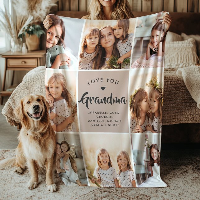 Modern ANPASSNINGSBAR TEXT-familj Grandma Photo Co Fleecefilt (Skapare uppladdad)