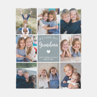 Modern Anpassningsbar Text Grandma 8-Photo Collage Fleecefilt