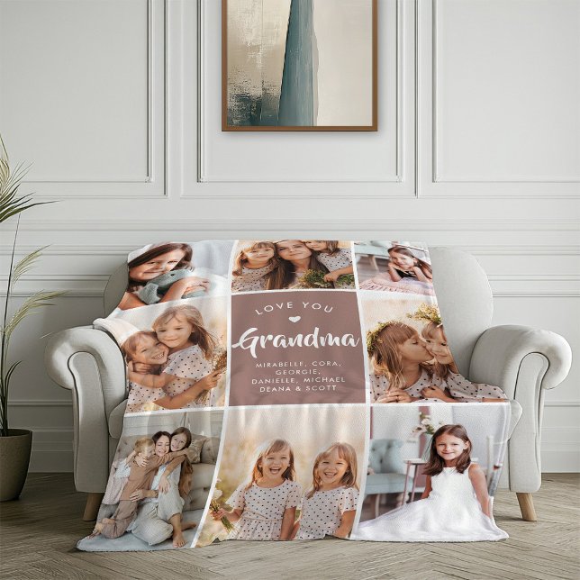Modern ANPASSNINGSBAR TEXT Grandma Family Photo Co Fleecefilt (Skapare uppladdad)