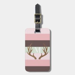 Modern Antlers Rosa Grönt Brown Stripe Monogram Bagagebricka