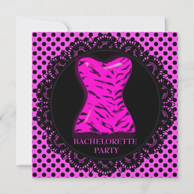 MODERN APINK POLKA DOT BACHELORETTE PARTY INBJUDAN (Framsida)