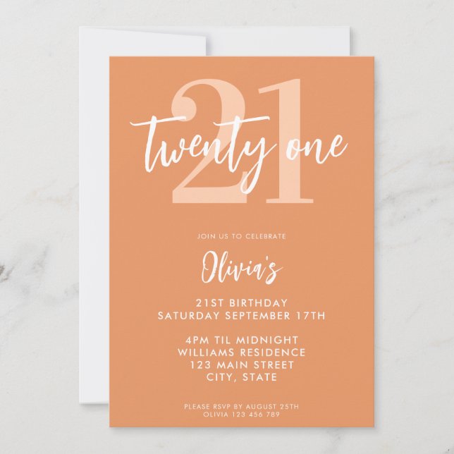 Modern Apricot-Elegant 21:a födelsedagen Inbjudningar (Framsida)