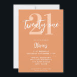 Modern Apricot-Elegant 21:a födelsedagen Inbjudningar<br><div class="desc">En enkel,  modern 21:a födelsedagsinbjudan som innehåller elegantens kalligrafi-skript,  typografi och minimalistisk design i aprikos och vitt färg.</div>