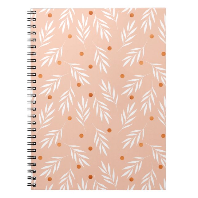Modern Apricot Rosa Blommigt Löv Mönster Anteckningsbok (Framsidan)