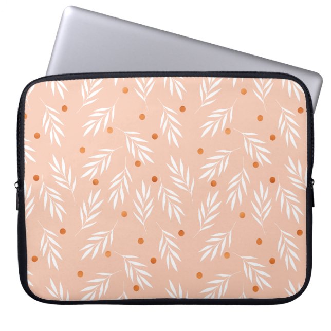 Modern Apricot Rosa Blommigt Löv Mönster Laptop Fodral (Framsidan)