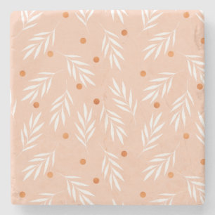 Modern Apricot Rosa Blommigt Löv Mönster Stenunderlägg
