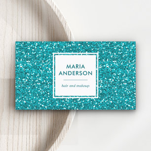 Modern Aqua Blå Glitter Makeup Artist Visitkort
