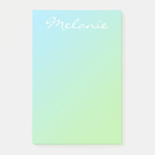 Modern Aqua Blå Grön Ombre Script Post-it Block