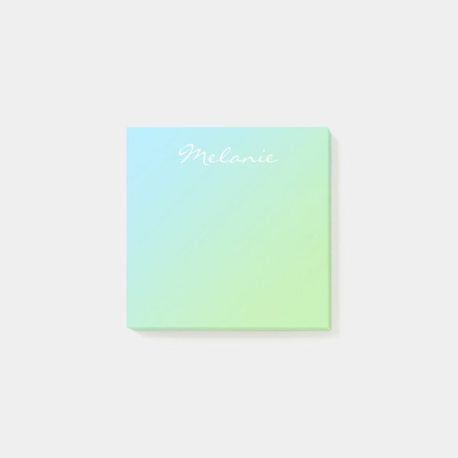 Modern Aqua Blå Grön Ombre Skrift Post-it Block (Framsida)