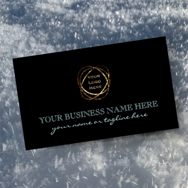 Modern Aqua Black Trendig Anpassningsbar Business  Visitkort (Clean, Cool, Modern Style waiting for you to add your business logo. Personalize text front & back)