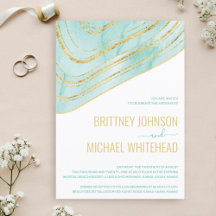 Modern Aqua Blue Agate Gold Foil Bröllop