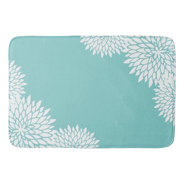 Modern Aqua Blue and White Blommigt Bath Mat Badrumsmatta (Framsidan)
