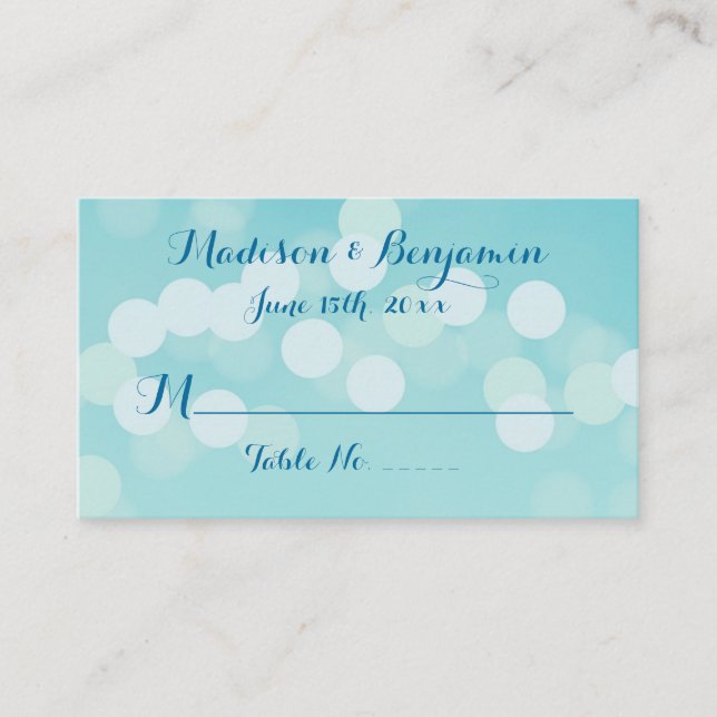Modern Aqua Blue Bröllop Place Cards Placeringskort (Framsida)