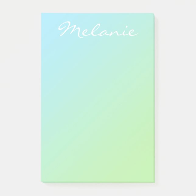 Modern Aqua Blue Grönt Ombre-skript Post-it Block (Framsida)