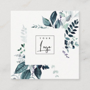 Modern Aqua Blue Leafy Tropical Foliage Fern Logot Fyrkantigt Visitkort