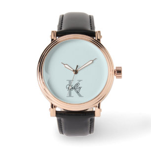 Modern Aqua Blue Monogram-skript Armbandsur