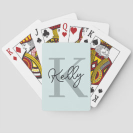 Modern Aqua Blue Monogram-skript Casinokort