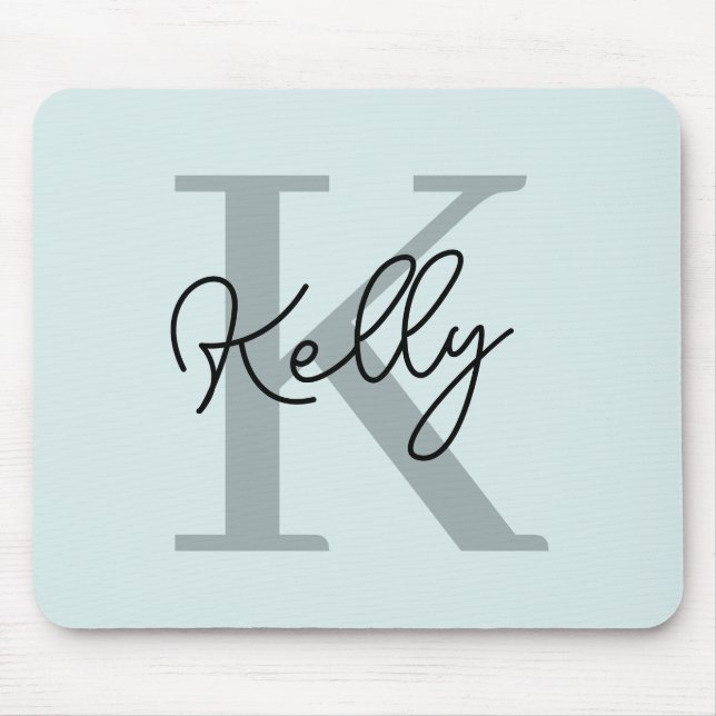 Modern Aqua Blue Monogram-skript Musmatta (Framsidan)