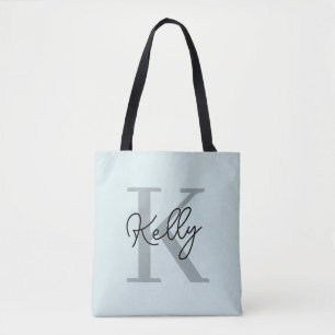 Modern Aqua Blue Monogram-skript Tygkasse