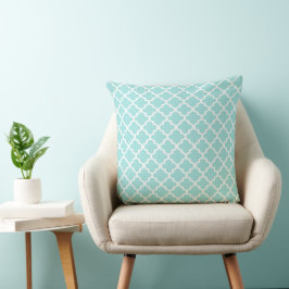 Modern Aqua Blue Moroccan Quatrefoil Mönster Kudde