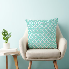 Modern Aqua Blue Moroccan Quatrefoil Mönster Kudde